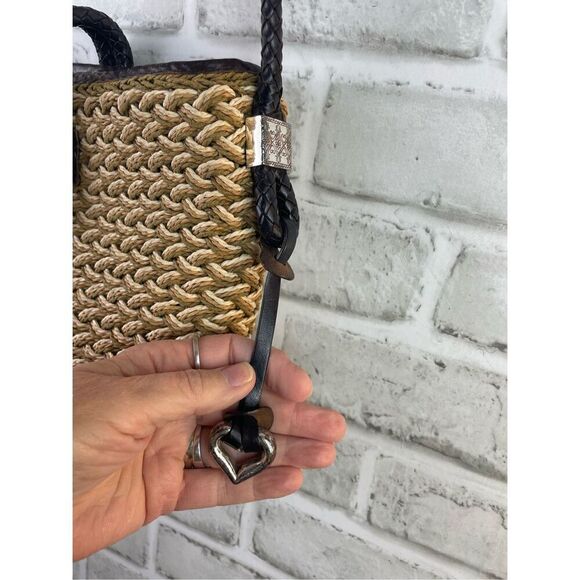 Vintage Brighton Roxanne Shoulder Bag Sea Grass Straw and Leather - Picture 4 of 12